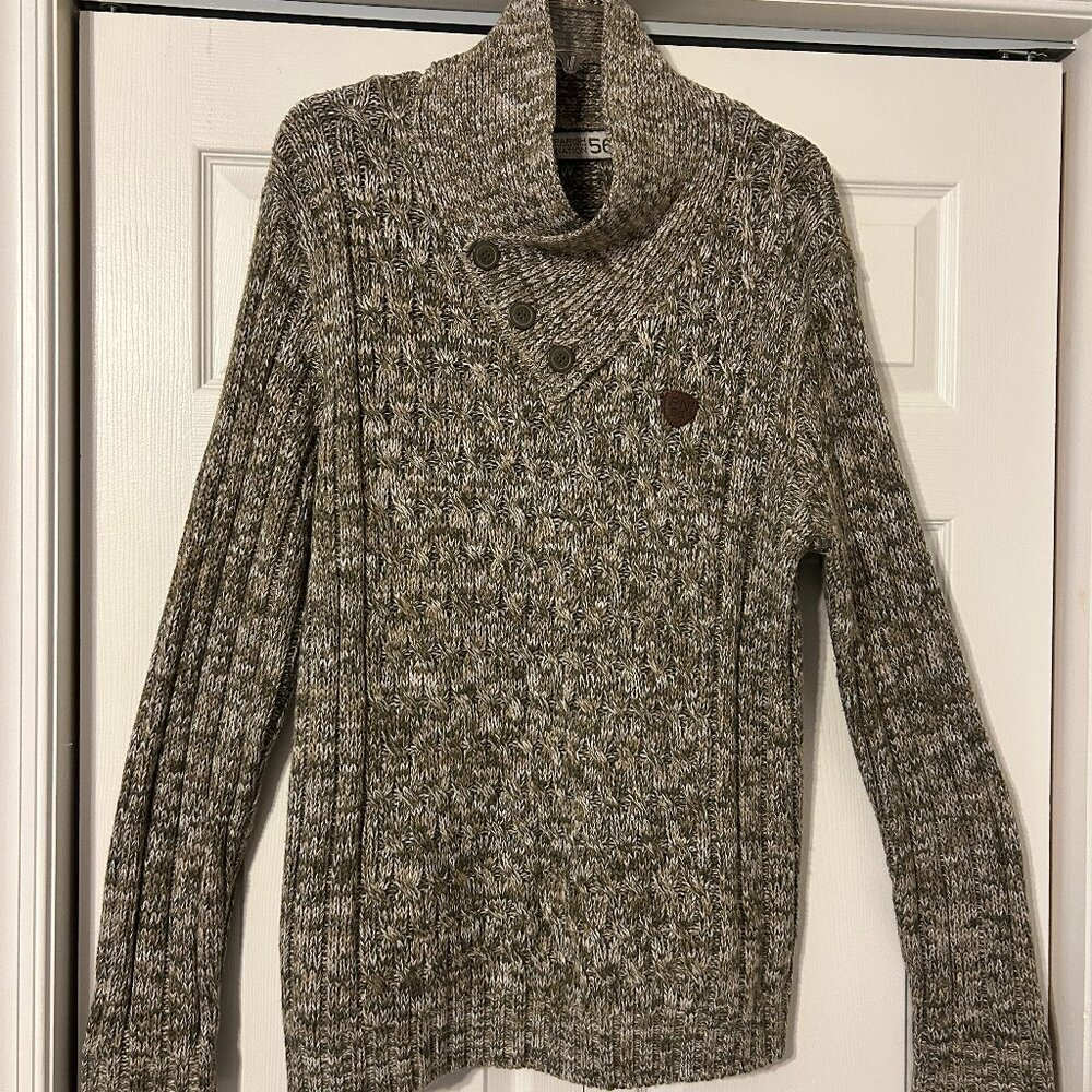 Mens PARISH NATION 56 Green & White Fisherman Knit Sweater Sz 3X